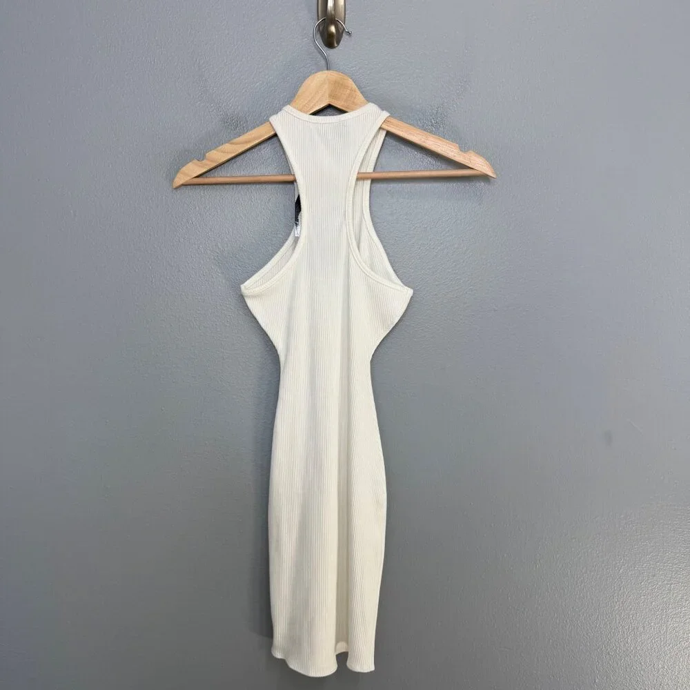 NAKED WARDROBE white ribbed halter mini dress size XS - Picture 6 of 7